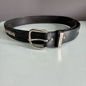 Western Black Leather Men’s Belt with Silver Accents Size 36